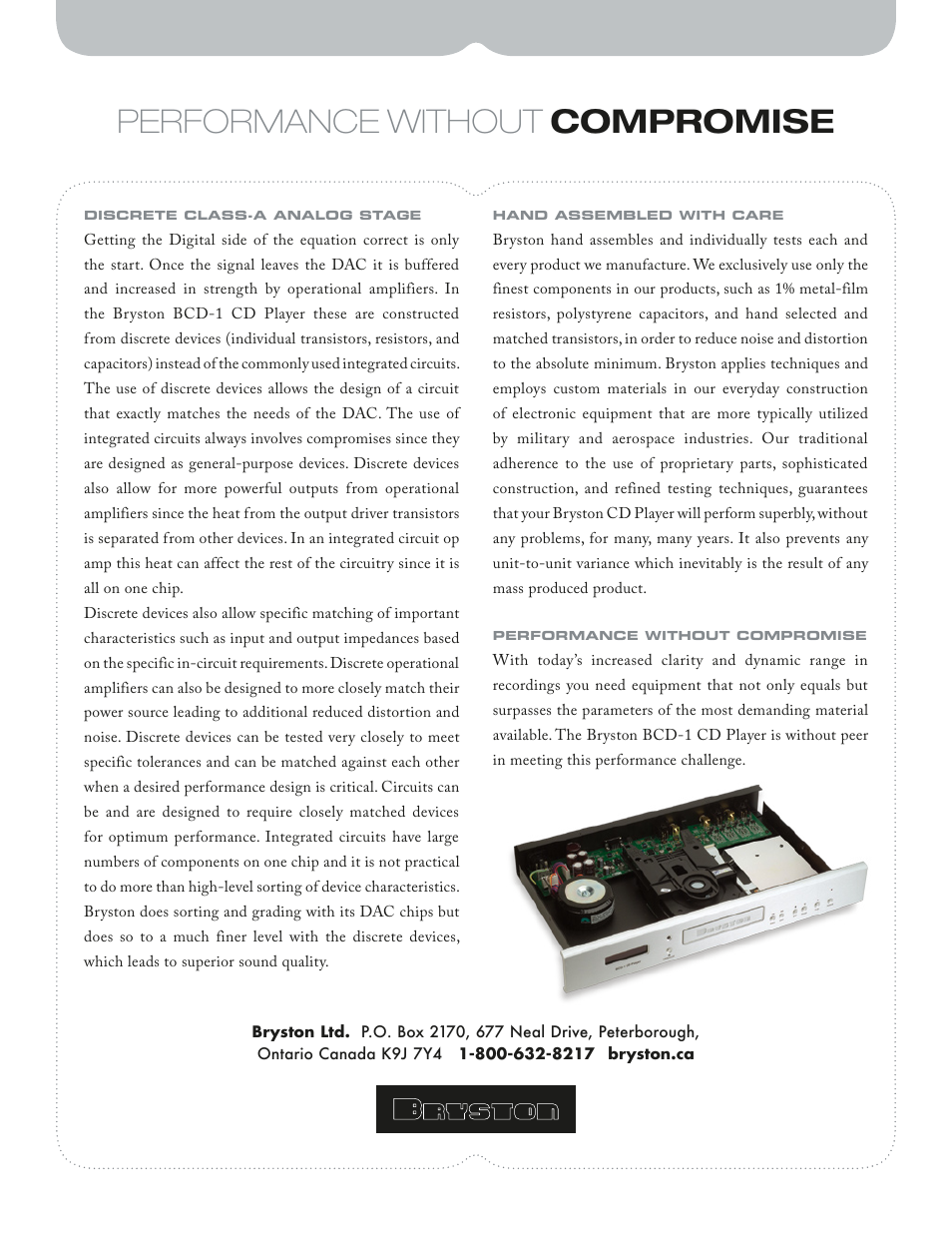 Performance without compromise | Bryston BCD-1 User Manual | Page 4 / 4