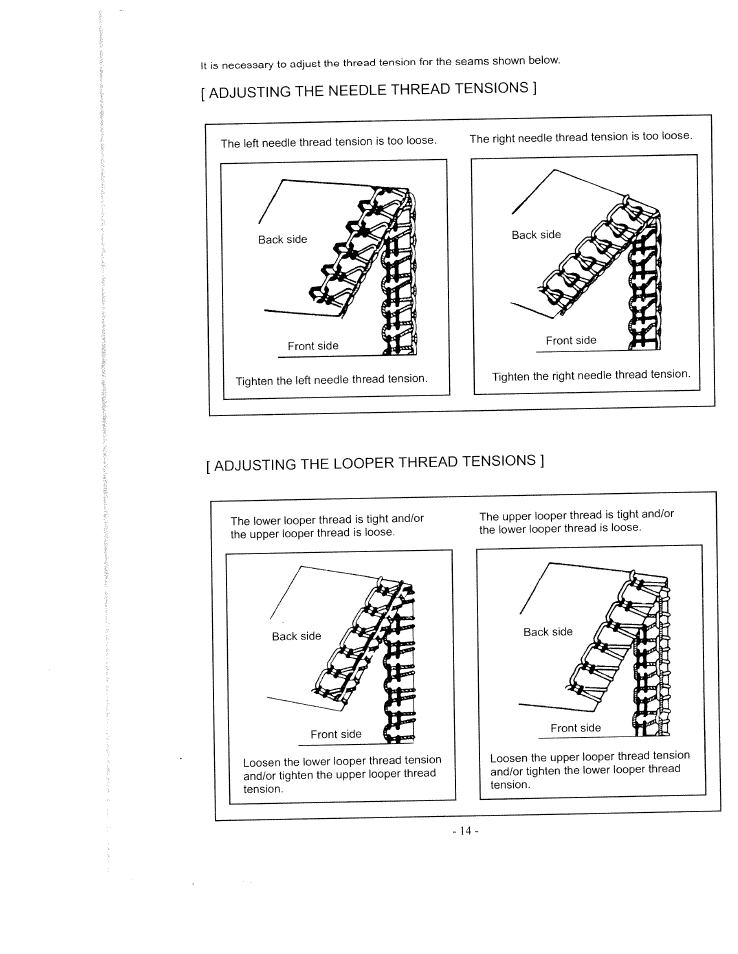 Adjusting the needle thread tensions, Adjusting the looper thread tensions | SINGER WSL1634 User Manual | Page 16 / 30