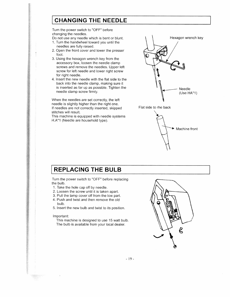 Changing the needle, Replacing the bulb, Replacing the cutters | SINGER WSL1634 User Manual | Page 21 / 30