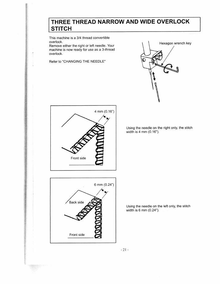 Three thread narrow and wide overlook stitch | SINGER WSL1634 User Manual | Page 23 / 30