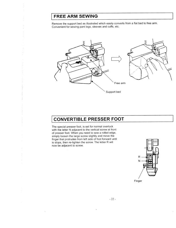 Free arm sewing, Convertible presser foot, Free arm sewing convertible presser foot | SINGER WSL1634 User Manual | Page 24 / 30