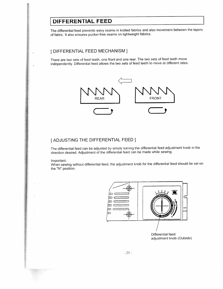Differential feed, Differential feed mechanism, Adjusting the differential feed | SINGER WSL1634 User Manual | Page 27 / 30