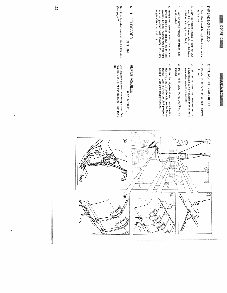 English, Enfilage des aiguilles, Enfile-aiguille | Optionnel) | SINGER WSL2000 (Part 1) User Manual | Page 24 / 43