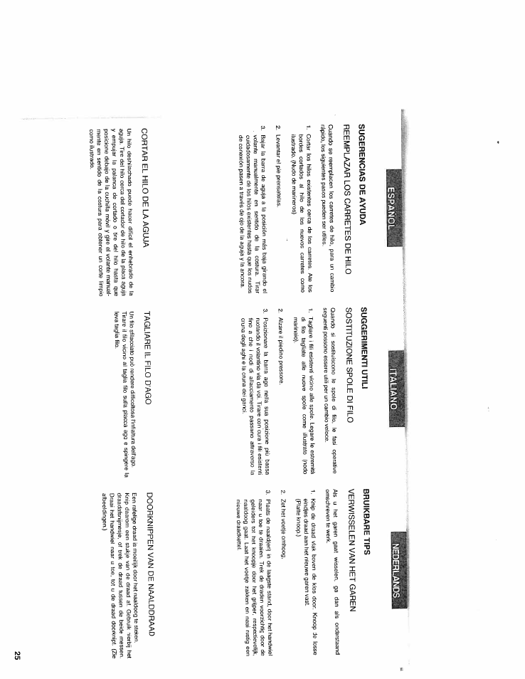 Sugerencias de ayuda, Suggerimenti utili, Bruikbare tips | Sugerencias de ayuda -25, Bruikbare tips 4 - 2 5, Äsi nederlands | SINGER WSL2000 (Part 1) User Manual | Page 27 / 43