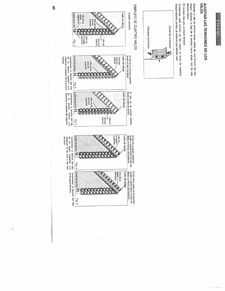 Éspañqlr, Ajustar las tensiones de los, Hilos | Empleo de cuatro hilos | SINGER WSL2000 (Part 1) User Manual | Page 42 / 43