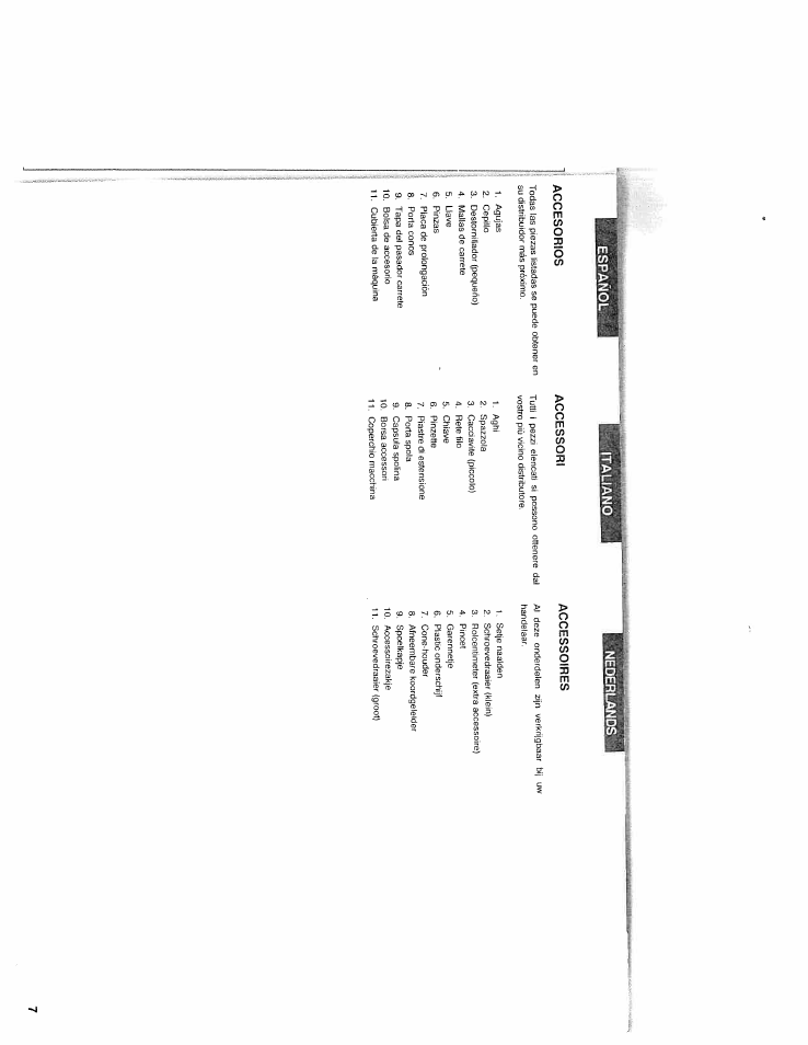 Accesorios, Accessori, Accessoires | SINGER WSL2000 (Part 1) User Manual | Page 9 / 43