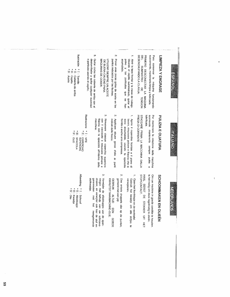 Español, Pulizia e oliatura, Neoerlands | SINGER WSL2000 (Part 2) User Manual | Page 18 / 31