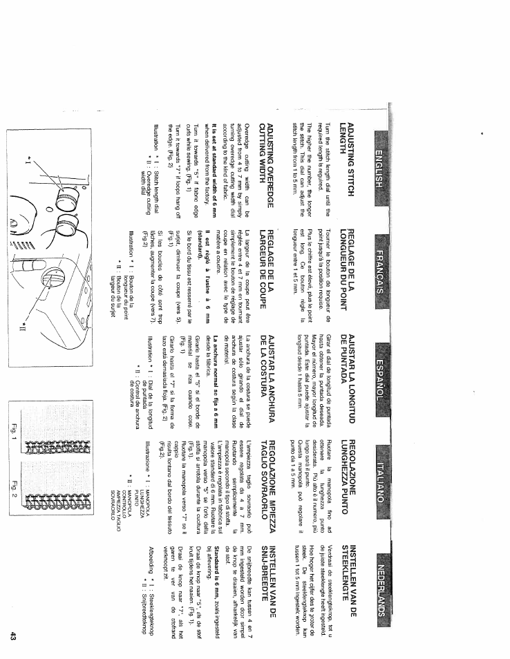 Adjusting stitch length, Reglage de la, Ajustar la longitud de puntada | Steeklengte, Adjusting overedge cutting width | SINGER WSL2000 (Part 2) User Manual | Page 2 / 31