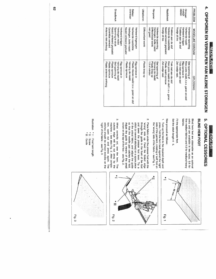 Bund нем foot, Opsporen en verhelpen van kleine storingen, Optional cessories | SINGER WSL2000 (Part 2) User Manual | Page 21 / 31