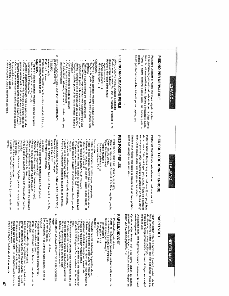 Español, Italiano, Nederlands | Piedino per nervature, Piedino applicazione perle, Pied pour cordonnet enrobe, Pied pose perles, Paspelvoet, Parelbandvoet, Español italiano nederlands | SINGER WSL2000 (Part 2) User Manual | Page 26 / 31