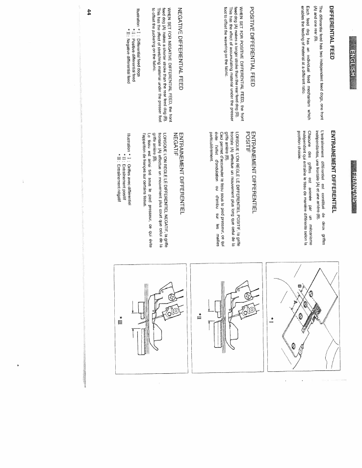 Mmsï, Differential feed, Positive differential feed | Negative differential feed, Entrainement differentiel, Entrainement differentiel positif, Entrainement differentiel negatif | SINGER WSL2000 (Part 2) User Manual | Page 3 / 31