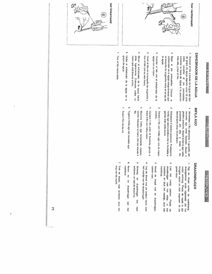 Enhebrador de la aguja, Infila ago, Nederlands | Draadinruger, Lli'm | SINGER WSL2000 (Part 2) User Manual | Page 30 / 31