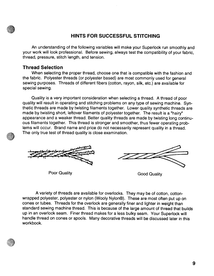 Hints for successful stitching, Thread selection | SINGER WSL2000 ATS (Part 1) User Manual | Page 11 / 34