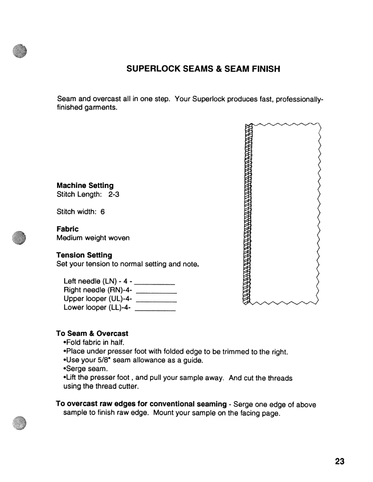 Superlock seams & seam finish, Machine setting | SINGER WSL2000 ATS (Part 1) User Manual | Page 25 / 34