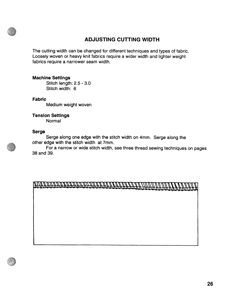 Adjusting cutting width, Machine settings, Fabric | Tension settings, Serge | SINGER WSL2000 ATS (Part 1) User Manual | Page 28 / 34
