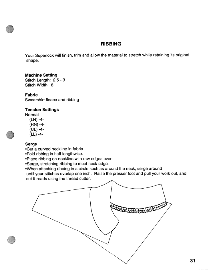 Ribbing, Machine setting, Fabric | Tension settings, Serge | SINGER WSL2000 ATS (Part 1) User Manual | Page 33 / 34