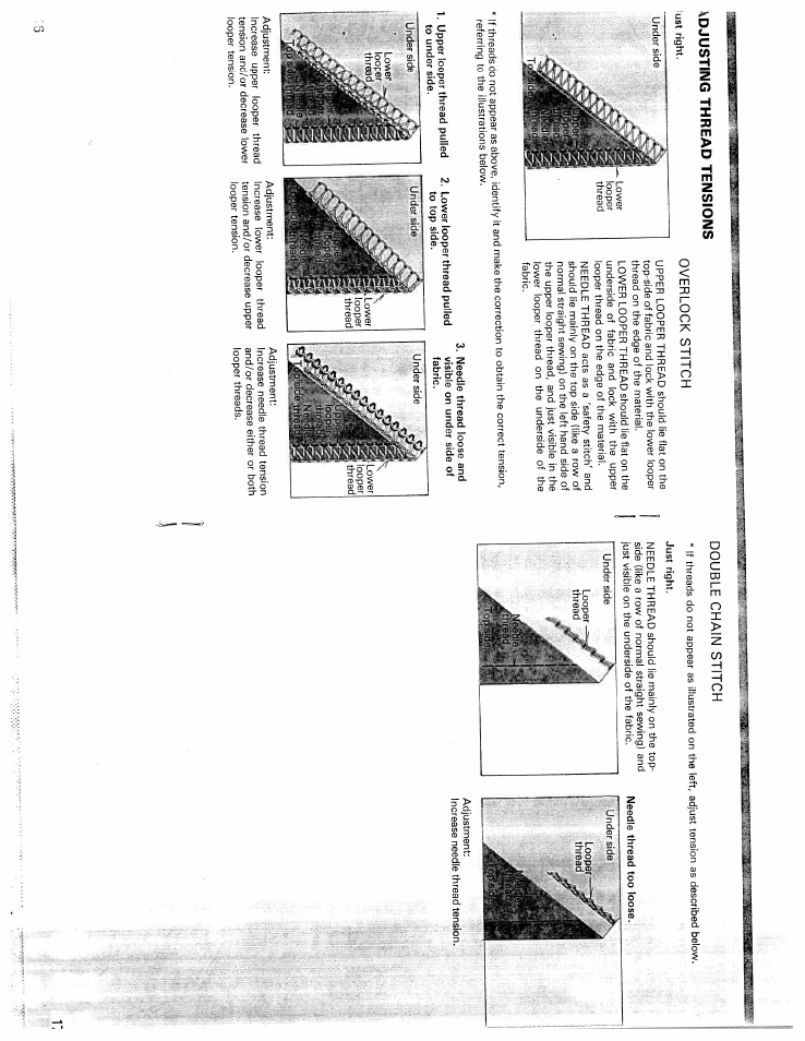 Overlook stitch, Double chain stitch, I.'o | Adjusting thread tensions | SINGER WSL216 User Manual | Page 10 / 18