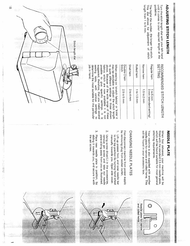 Recommended stitch length setting, Changing needle plates, Adjusting stitch length | Needle plate | SINGER WSL216 User Manual | Page 11 / 18