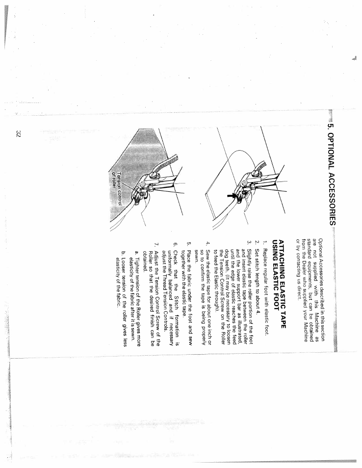 Optional accessories, Attaching elastic tape using elastic foot | SINGER WSL216 User Manual | Page 18 / 18
