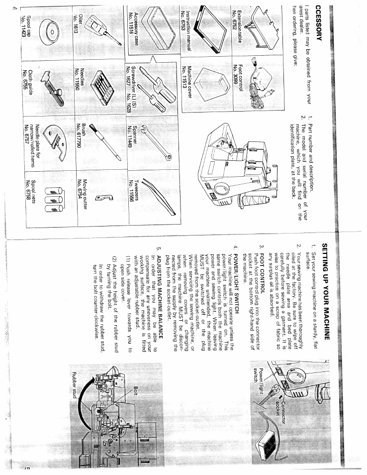 Ccessory, Setting up your machine | SINGER WSL216 User Manual | Page 4 / 18