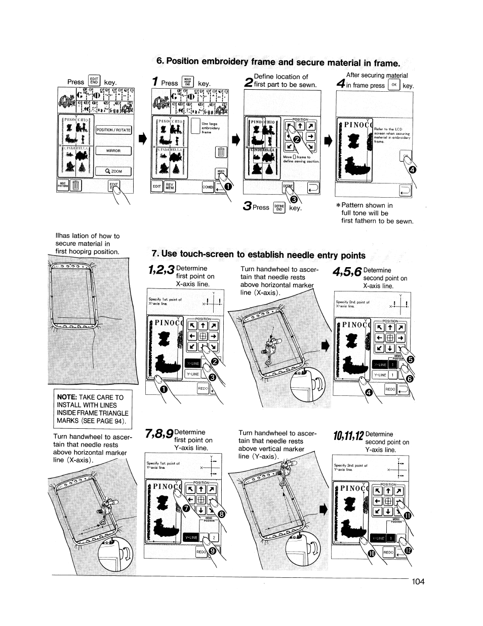 Use touch-screen to establish needle entry points | SINGER XL1000 Quantum User Manual | Page 105 / 118