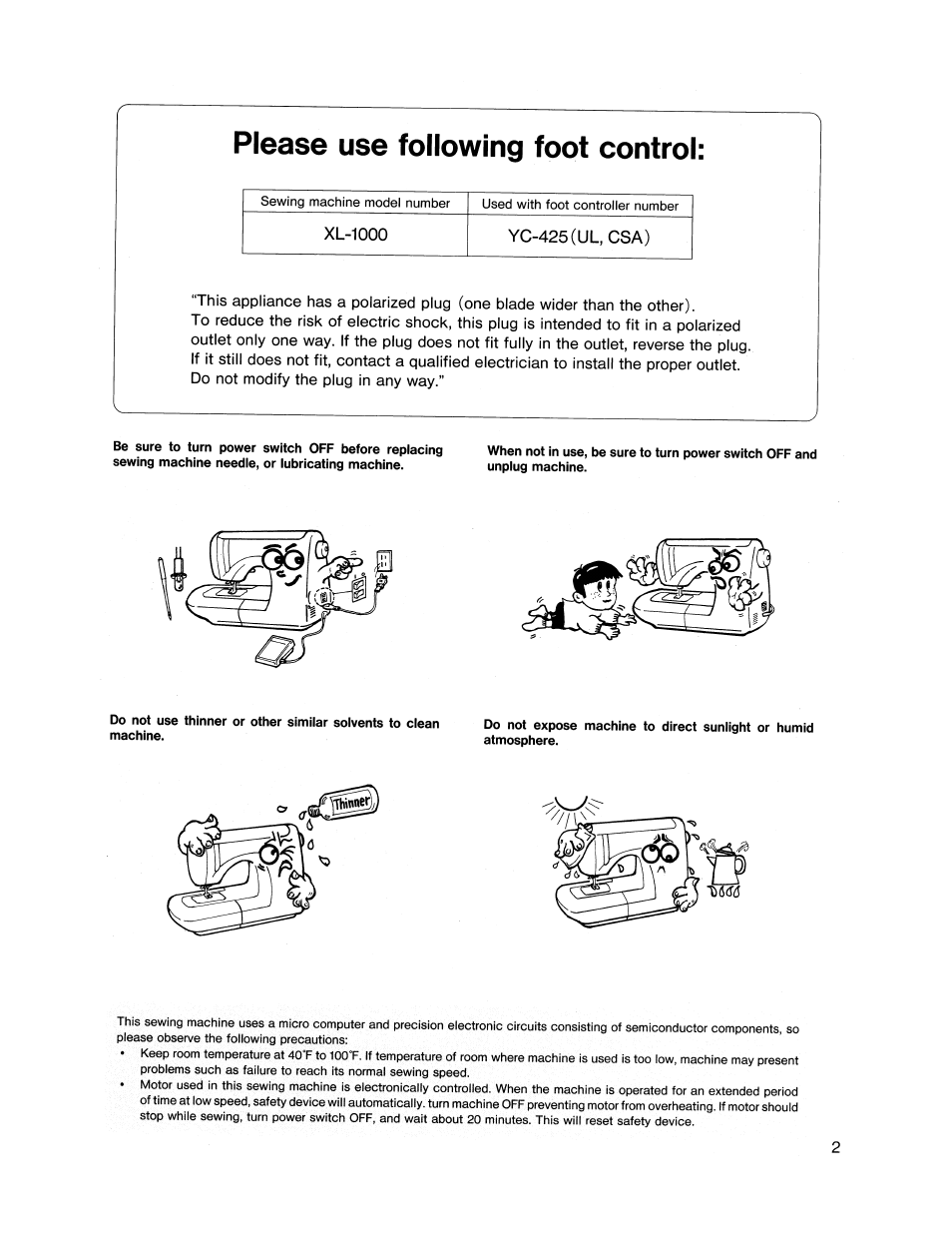 Please use following foot control | SINGER XL1000 Quantum User Manual | Page 3 / 118