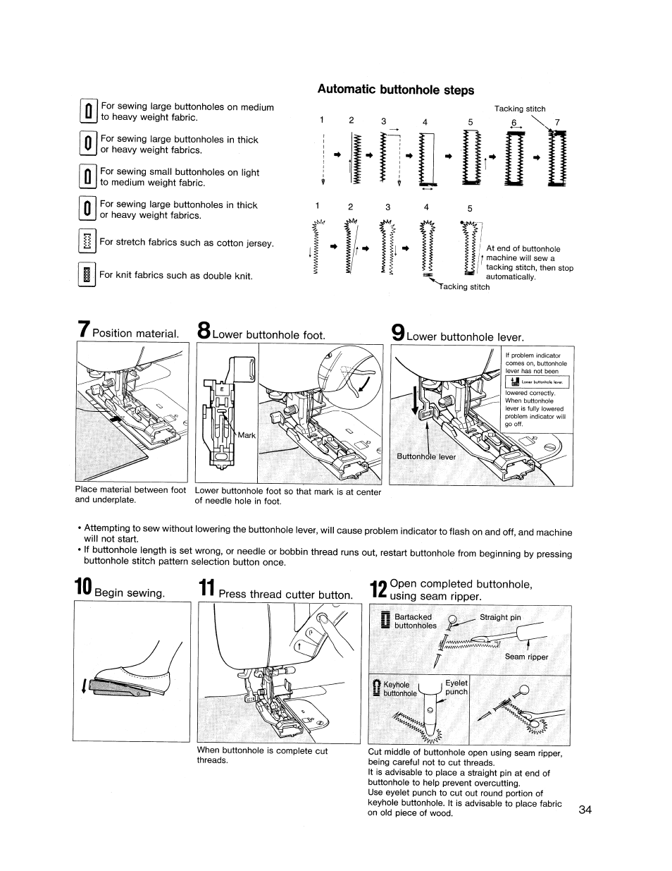Automatic buttonhole steps | SINGER XL1000 Quantum User Manual | Page 35 / 118