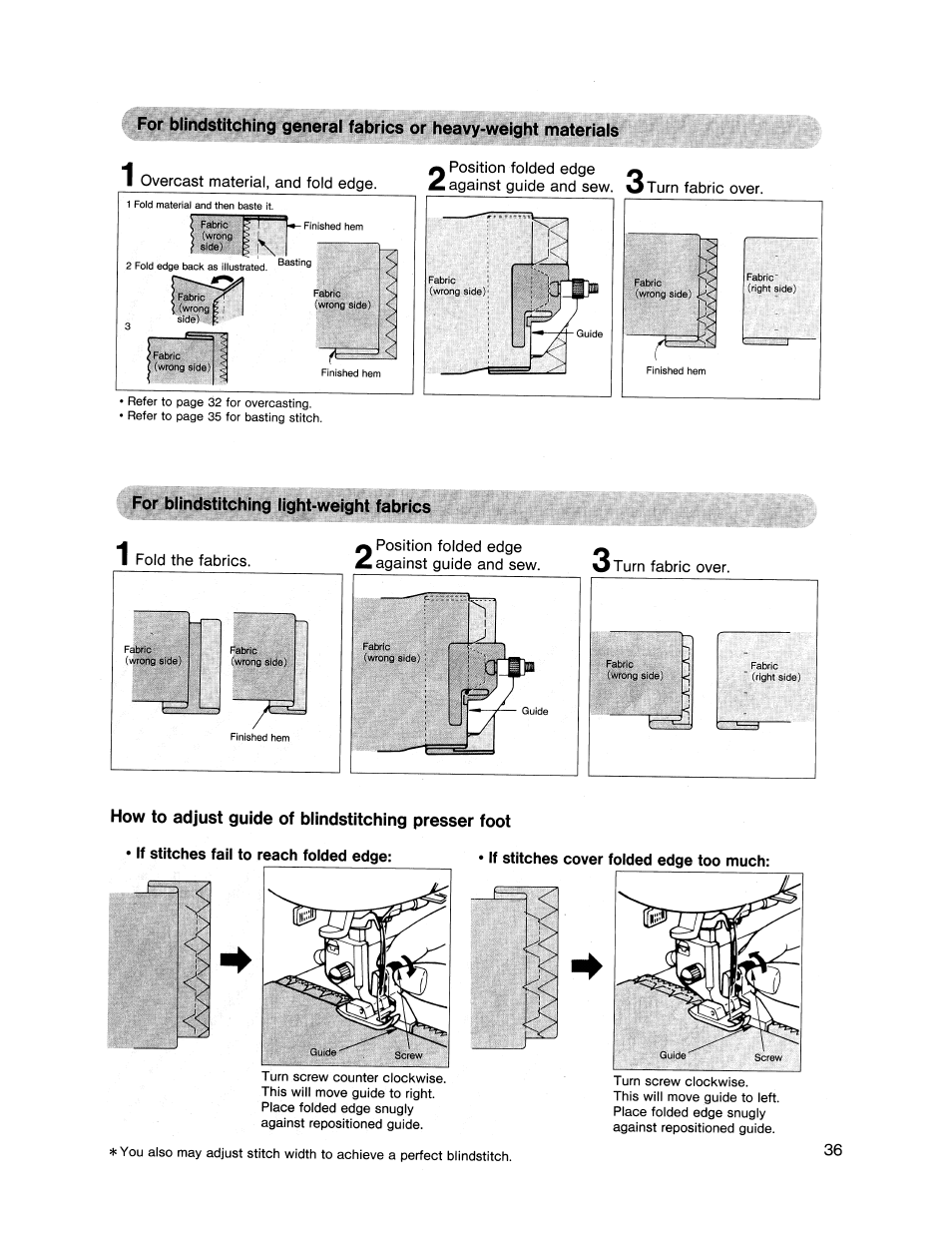 For biindstitching light-weight fabrics, How to adjust guide of biindstitching presser foot | SINGER XL1000 Quantum User Manual | Page 37 / 118