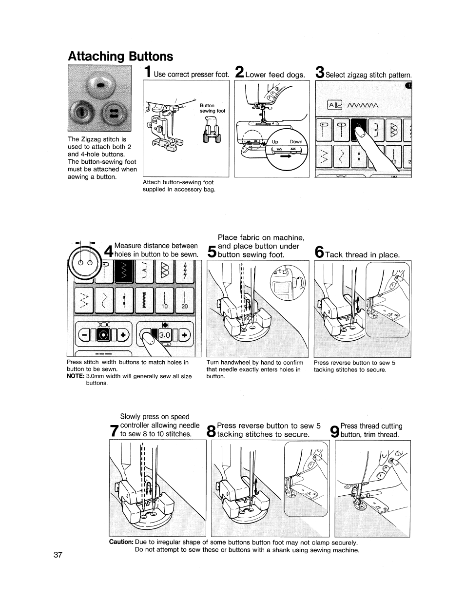 Attaching buttons | SINGER XL1000 Quantum User Manual | Page 38 / 118