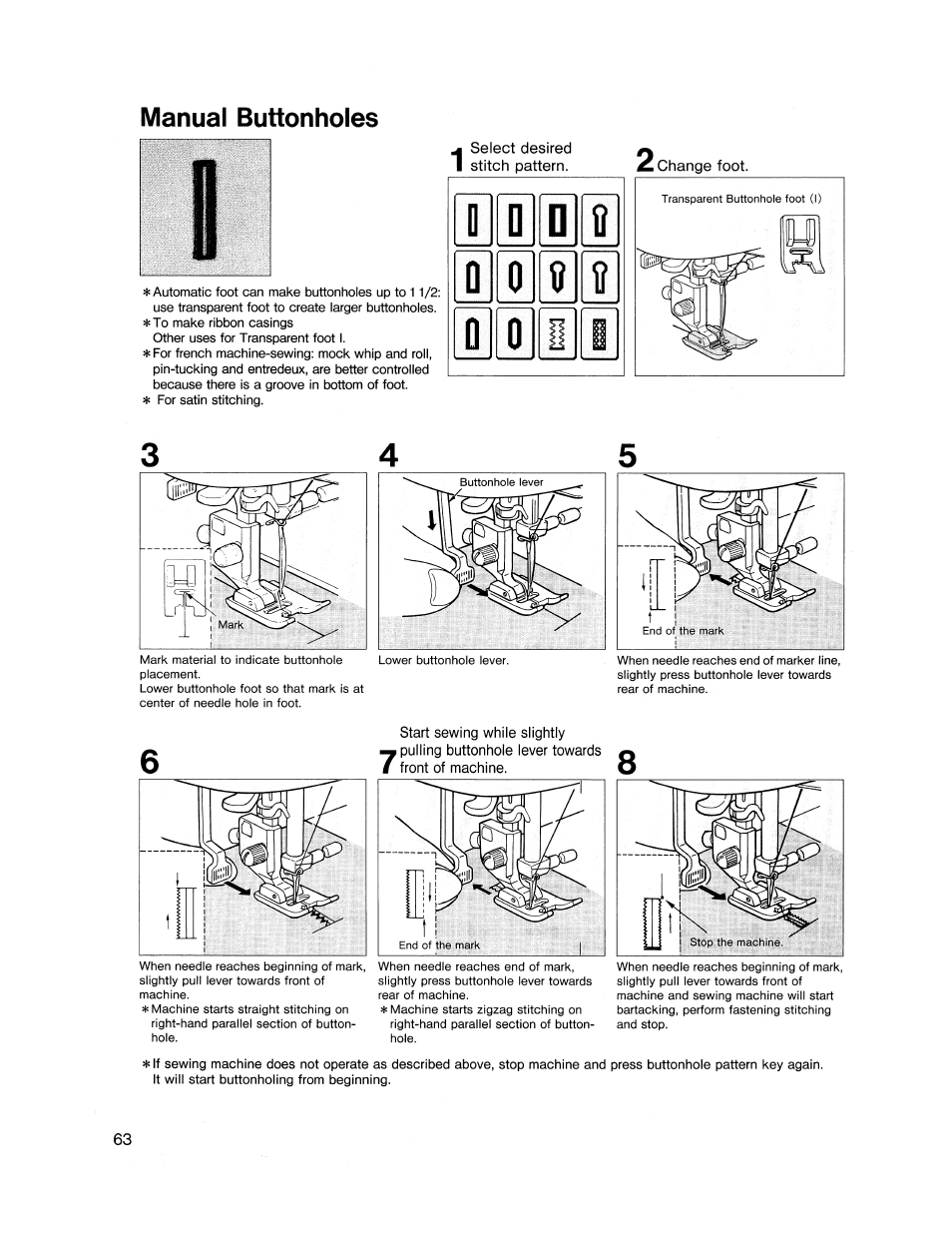 Manual buttonholes | SINGER XL1000 Quantum User Manual | Page 64 / 118