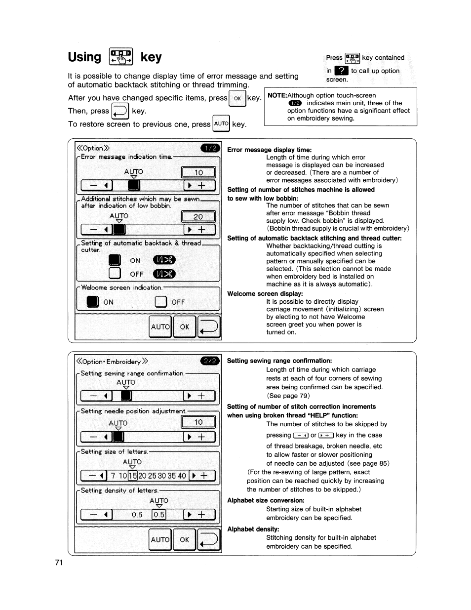 Using |?^| key, Error message display time, Ll ■ t | SINGER XL1000 Quantum User Manual | Page 72 / 118