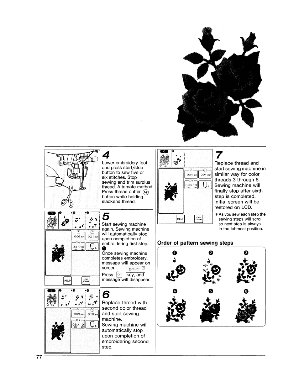 Order of pattern sewing steps | SINGER XL1000 Quantum User Manual | Page 78 / 118