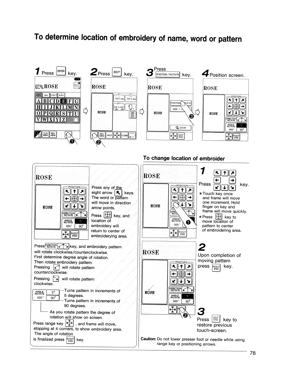 To change location of embroider, Шпшшпшш, Olplqlrlstltlu | 1"жг, Rose, Flbhi | SINGER XL1000 Quantum User Manual | Page 79 / 118