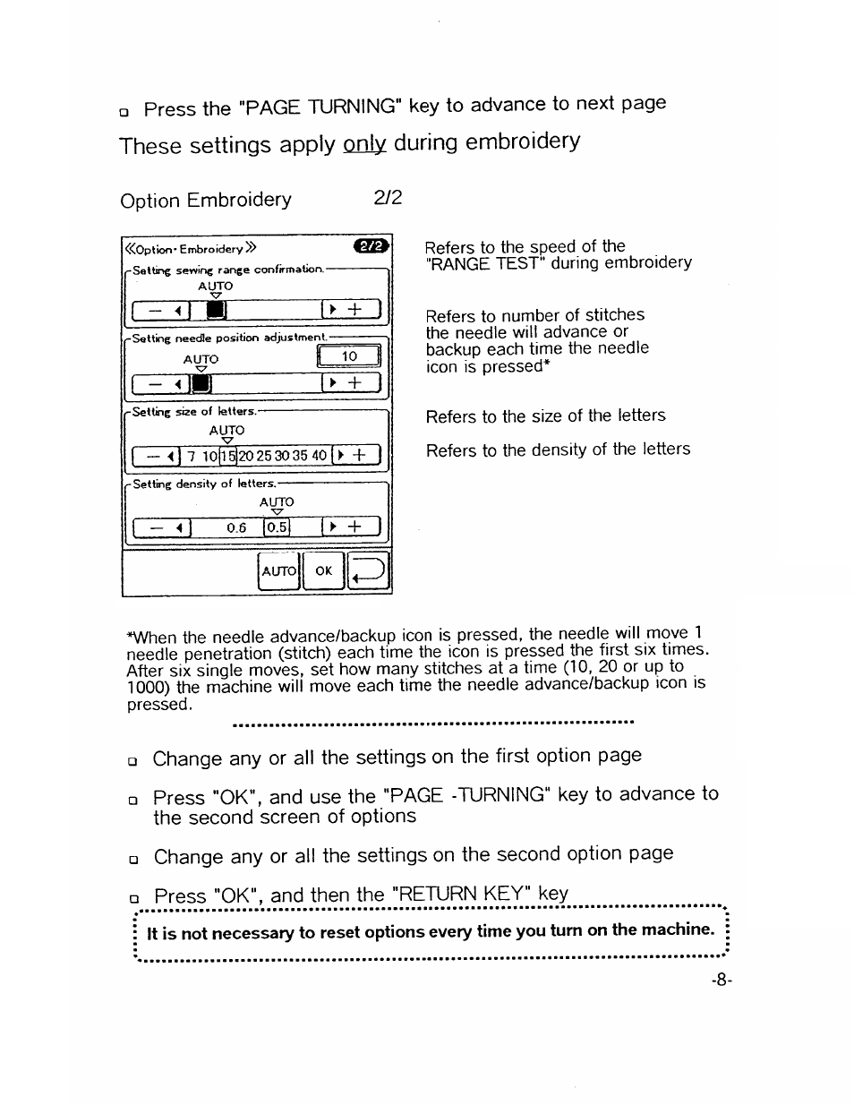 These settings apply only during embroidery, I - -il | SINGER XL1000-WORKBOOK Quantum User Manual | Page 11 / 68