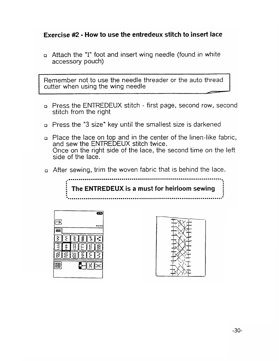 The entredeux is a must for heirloom sewing | SINGER XL1000-WORKBOOK Quantum User Manual | Page 33 / 68