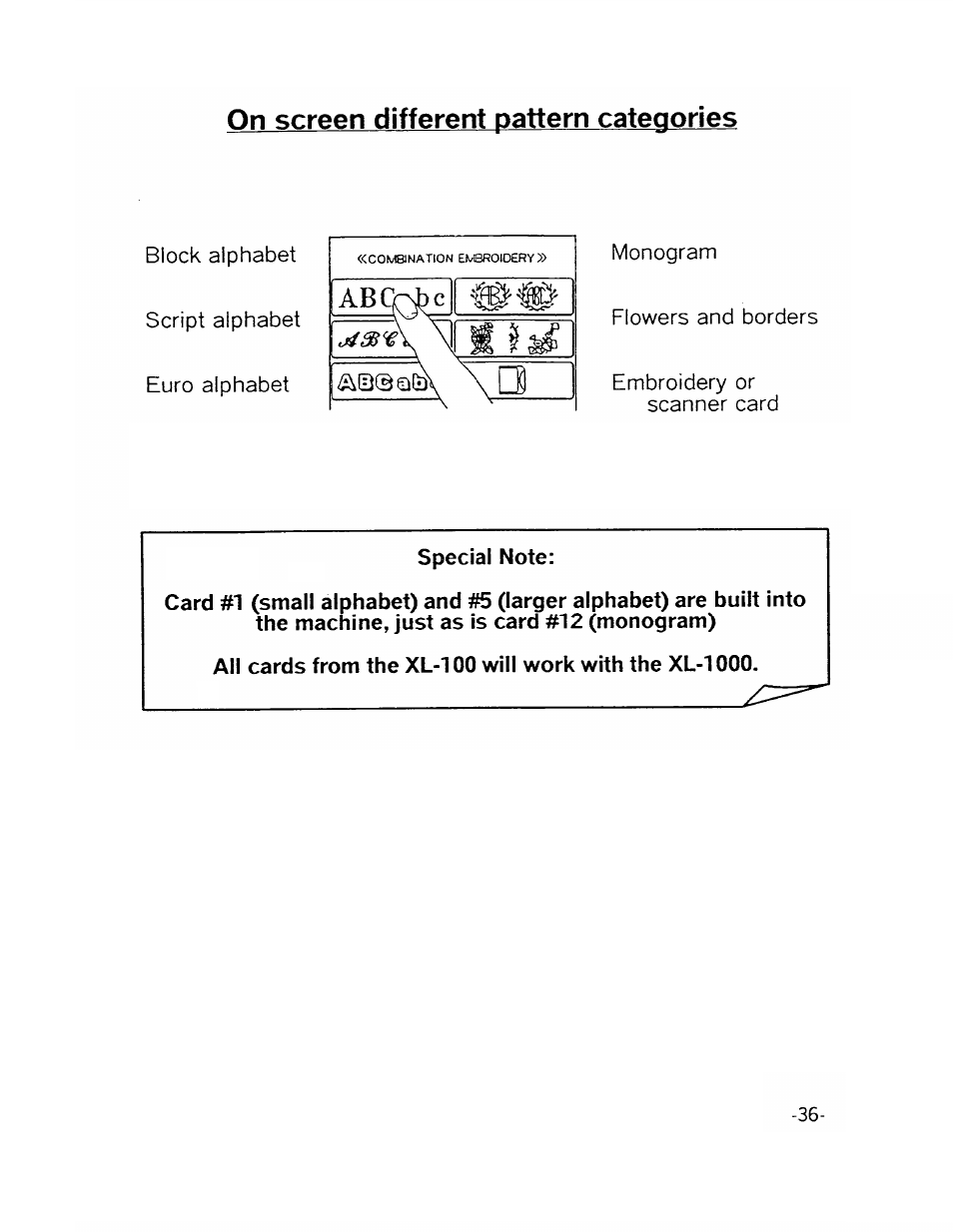 On screen different pattern categories | SINGER XL1000-WORKBOOK Quantum User Manual | Page 39 / 68