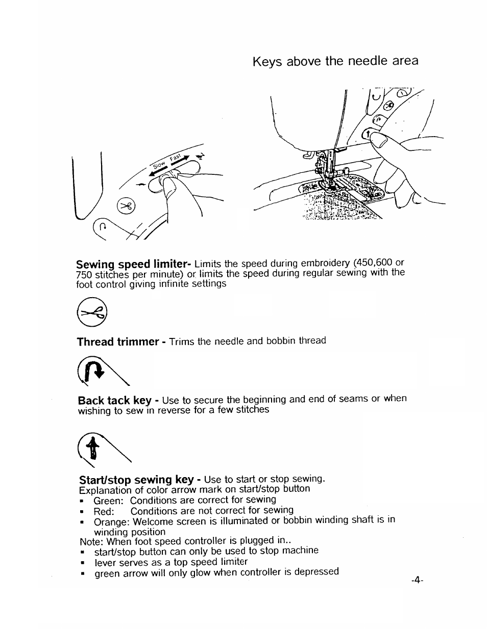 Keys above the needle area | SINGER XL1000-WORKBOOK Quantum User Manual | Page 7 / 68