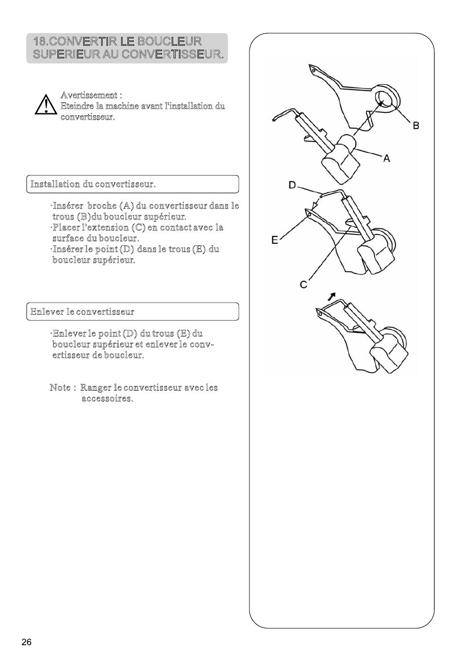 Convertir le boucleur superieur au convertisseur | SINGER 850SCH SCHOLASTIC COMBO User Manual | Page 204 / 230