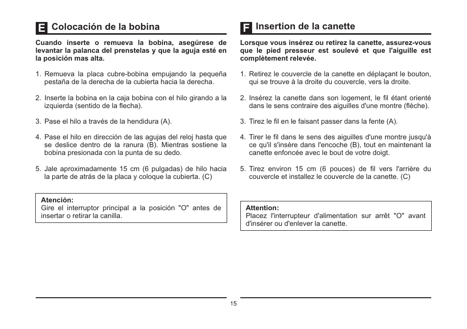 Colocación de la bobina, Insertion de la canette | SINGER 850SCH SCHOLASTIC COMBO User Manual | Page 23 / 230