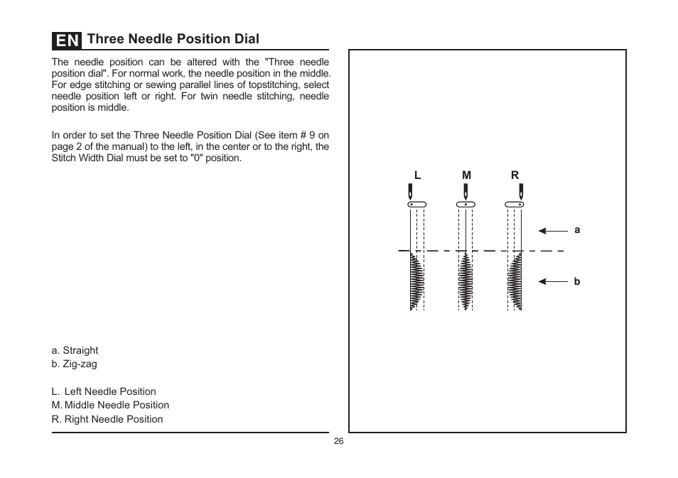 Three needle position dial | SINGER 850SCH SCHOLASTIC COMBO User Manual | Page 34 / 230