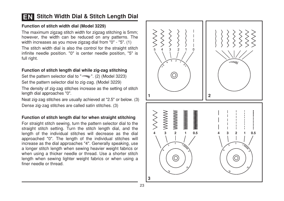Stitch width dial & stitch length dial | SINGER 3229 SIMPLE User Manual | Page 30 / 62