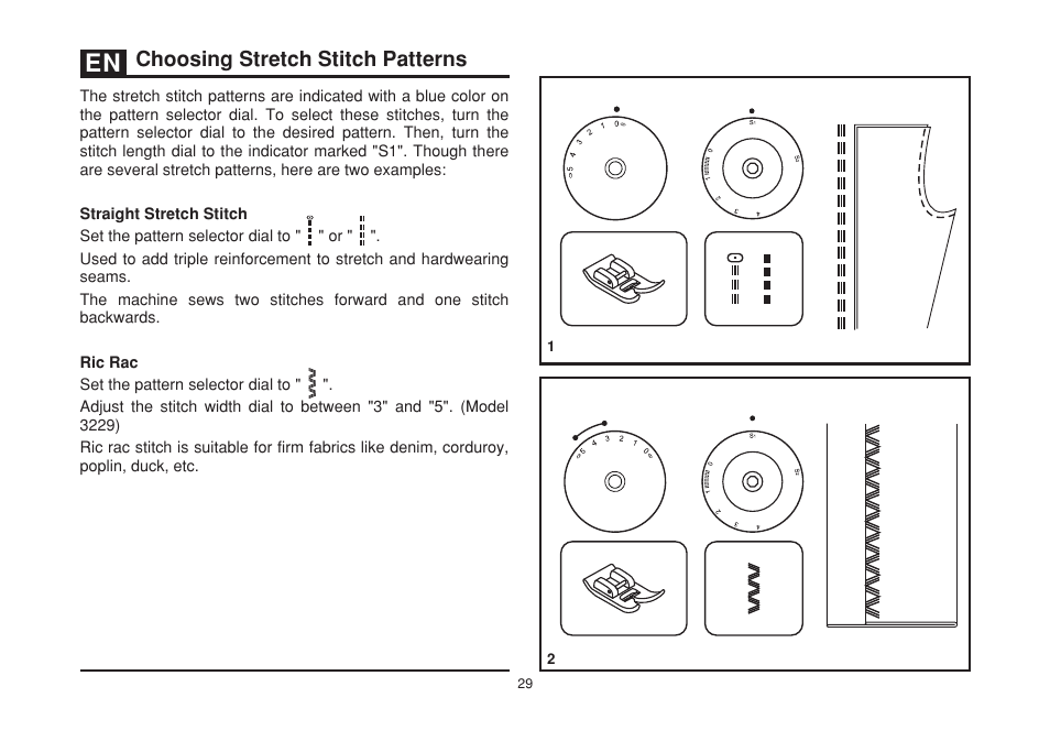 Choosing stretch stitch patterns | SINGER 3229 SIMPLE User Manual | Page 36 / 62