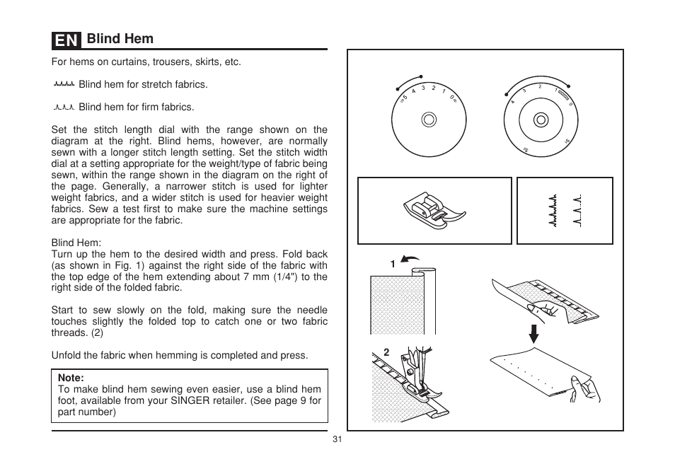 Blind hem | SINGER 3229 SIMPLE User Manual | Page 38 / 62