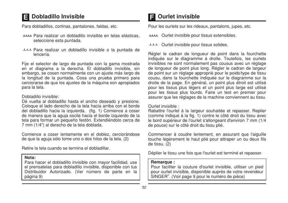 Dobladillo invisible, Ourlet invisible | SINGER 3229 SIMPLE User Manual | Page 39 / 62
