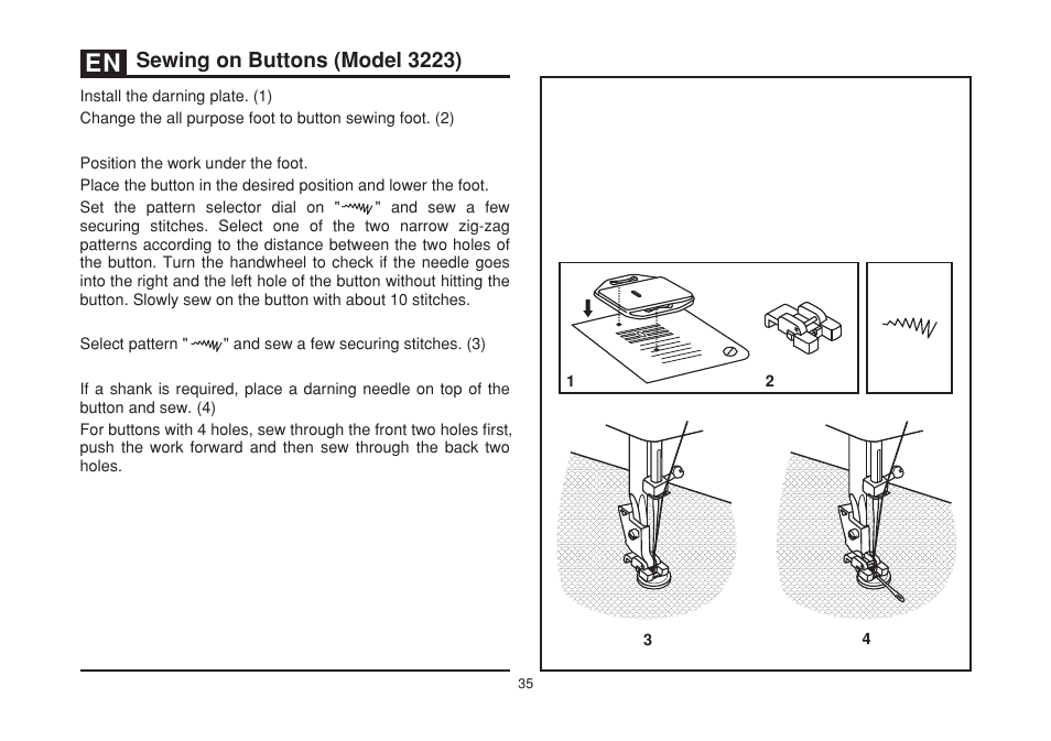 Sewing on buttons (model 3223) | SINGER 3229 SIMPLE User Manual | Page 42 / 62
