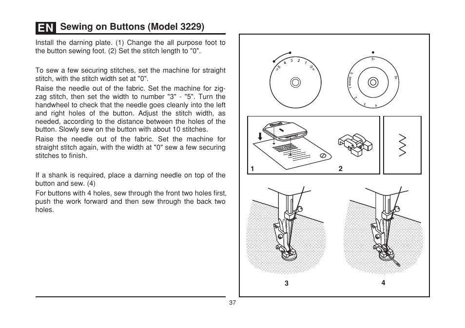 Sewing on buttons (model 3229) | SINGER 3229 SIMPLE User Manual | Page 44 / 62