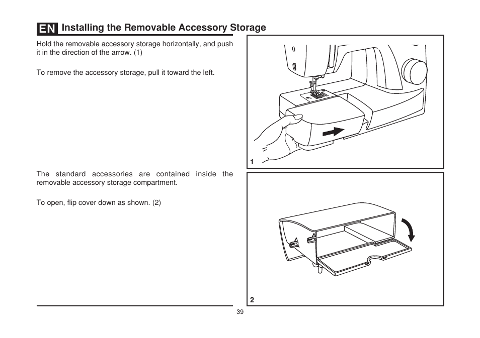 Installing the removable accessory storage | SINGER 3229 SIMPLE User Manual | Page 46 / 62