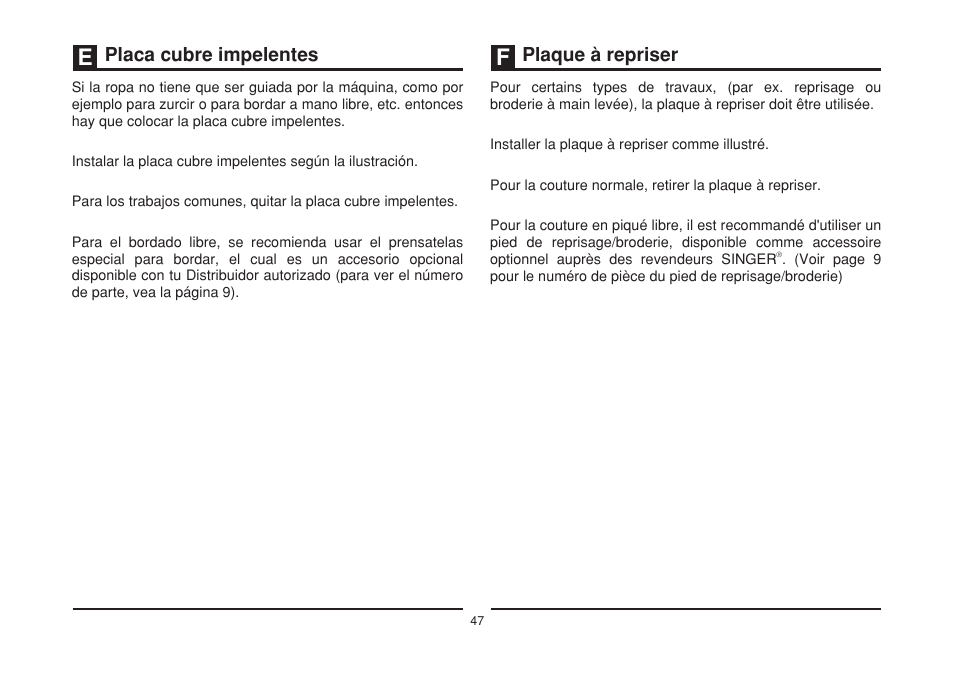 Placa cubre impelentes plaque à repriser | SINGER 3229 SIMPLE User Manual | Page 54 / 62
