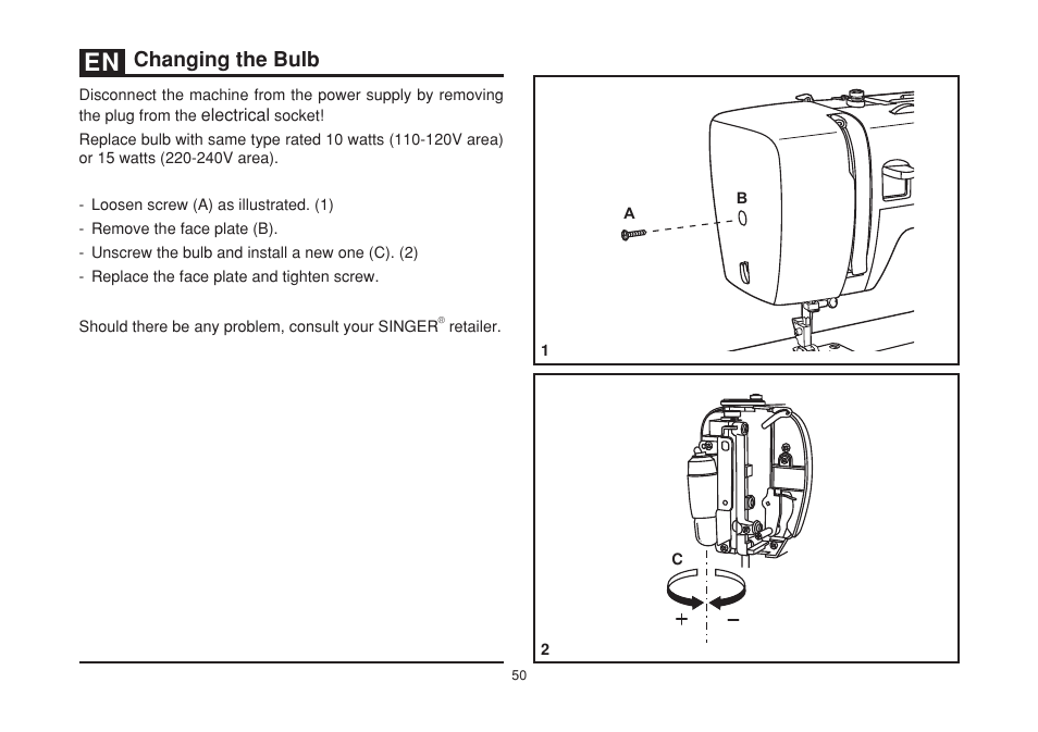 Changing the bulb | SINGER 3229 SIMPLE User Manual | Page 57 / 62