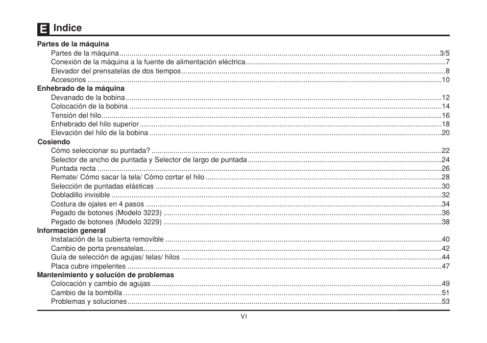Indice | SINGER 3229 SIMPLE User Manual | Page 7 / 62